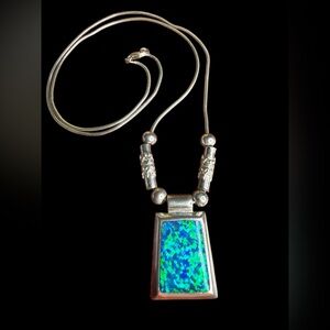 Sterling 925 Jerusalem Lab Opal Pendant Necklace 18”